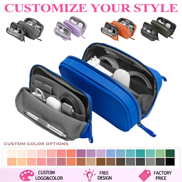 New Stylish Waterproof Multi-functional Digital Data Cable Power Bank Storage Bag 2-in-1 Electronics Tech Pouch for Travel