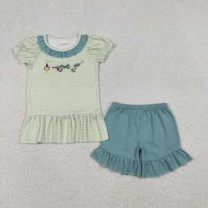 Conjuntos de Ropa <span class=keywords><strong>para</strong></span> Bebé Niña Recién Llegados, Bordados con Diseño de Cebo de Pesca, Encaje, Rayas Verdes, Trajes de Verano <span class=keywords><strong>para</strong></span> Niñas - Product Image 2