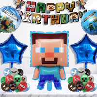 Décorations de fête d'anniversaire pour enfants, nouveautés sur le thème de Minecraft Pixel Wars, bannière, décoration de gâteau, ensemble de ballons