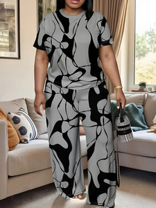 Ensemble décontracté pour <span class=keywords><strong>femme</strong></span> XL-5XL, imprimé floral, haut et <span class=keywords><strong>pantalon</strong></span> large, motif uni, deux pièces, vêtements pour <span class=keywords><strong>femme</strong></span>, été 2026 - Product Image 6