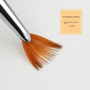 <b>Crimped</b> Ferrule Manicure Pen <b>Set</b> with Lid Petal Nail Brush Flat Nylon Hair Wooden Painted Handle Gel Nail Art Painting Brushes - Product Image 5
