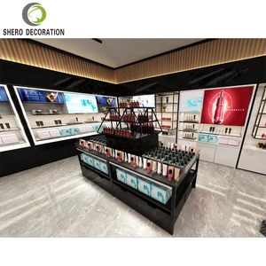 Đen gỗ hai Mặt hiển thị mỹ phẩm đứng LED chiếu sáng cho son môi Gondola kệ cho mỹ phẩm cửa hàng trang điểm hiển thị - Product Image 3