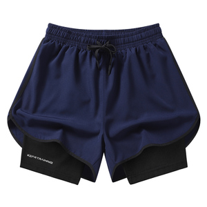 Celana pendek olahraga atletik, celana pendek ketat latihan lari Fitness pinggang elastis 2 dalam 1 untuk lelaki - Product Image 5