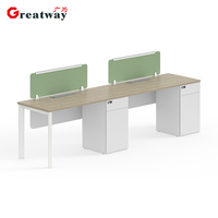Bureau de travail moderne linéaire 2 places avec gestion des câbles intégrée, piétement E0 MFC, poste de travail modulaire certifié BIFMA