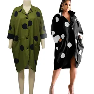 Gratis Maat Polka Dot Print Oversized Jurk Damesmode Jurk Met Middelste Mouwen En Zakken Zomer 2024 Casual Jurken