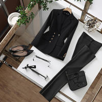 Setelan Jas Kantor Profesional Wanita + Celana Panjang, Setelan Bisnis Formal Elegan untuk Wanita, Seragam Kerja 2 Potong, Setelan Kancing