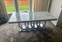 Ensemble de table à manger en marbre de luxe moderne très populaire, avec base en acier inoxydable, pour hôtel, maison, salle à manger
