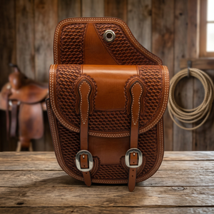 Handtooled Handcarved Genuine <b>Leather</b> <b>Harness</b> <b>Leather</b> Saddle Bag for Western Horse Motorcycle Custom Logo Stainless Steel - Product Image 3