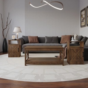 Elegante Set di 3 Tavolini da Caffè Moderni e Rustici con Design a X e Contenitori Intelligenti per un Soggiorno di Stile - Product Image 1