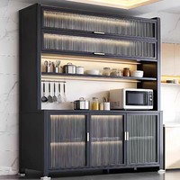 Meuble de rangement pour salon et cuisine, étagère en acier avec porte vitrée, grande capacité, meuble multi-niveaux