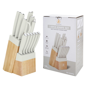 طقم سكاكين شيف جديد مكون من 14 قطعة باللون الوردي من الفولاذ المقاوم للصدأ مع مقبض خشبي للاستخدام في المطبخ في التجارة الخارجية JYTD10025 - Product Image 6