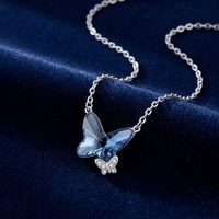 Collier Papillon Délicat en Argent 925 avec Pendentif Strass Cristal et Mini Détails Zircon, Chaîne Câble Plaqué Rhodium, Tendance Femme