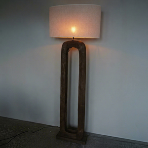 Lampe sur pied en bois Kelafo, design rustique brun en forme d'arche avec abat-jour en tissu, fabrication artisanale, éclairage pour salon, chambre à coucher, décoration de meubles - Product Image 4