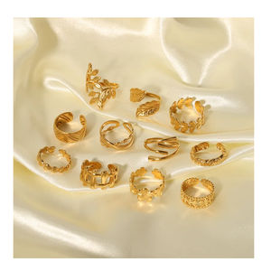 แหวนเหล็กไทเทเนียมที่ดีที่สุดอินเทรนด์เครื่องประดับมินิมอลลิสต์ชุบทอง18K กลวงรูปทรงเรขาคณิตผิดปกติแหวนสแตนเลส - Product Image 3