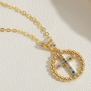 Femmes Vintage Cuivre Zircon Rosa Rugosa Fleur Croix Collier 1PC AliExpress pour Amazon Clavicule Chaîne Mode Pendentif - Product Image 1