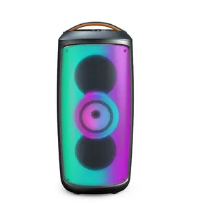 Speaker Portabel BT, pengeras suara luar ruangan Stereo musik Led luar ruangan nirkabel Boombox portabel dengan mikrofon