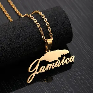 Hop Kalung Liontin Peta Negara Jamaika Baja Tahan Karat Berlapis Emas 18K Wanita Mode 2023 Perhiasan Trendi