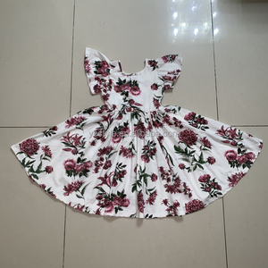 Vintage mô hình hoa dễ thương ngắn tay áo lá sen HEM sinh nhật Tiệc Cưới Công Chúa Nhỏ Cô Gái Váy - Product Image 2