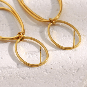 Pendientes de joyería de moda Pendientes colgantes ovalados geométricos de acero inoxidable chapados en oro para mujer <span class=keywords><strong>E464</strong></span> - Product Image 5
