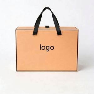 Factory Direct Customizable Apricot Rigid <b>Gift</b> <b>Box</b> With Black Handles Luxury Ideal for Clothing & Premium <b>Gift</b> Packaging - Product Image 1