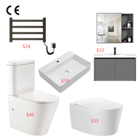Ensemble complet de salle de bain de luxe CE européen : meuble-lavabo mural avec miroir LED, lavabo en céramique, WC suspendu et porte-serviettes chauffant