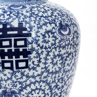 Vase de table en porcelaine traditionnelle de Jingdezhen, bleu et blanc, art déco, céramique chinoise, double bonheur, collection antique de mariage