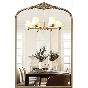 Wiserset Vintage Baroque Arched Wall Mirror 30x40 Inch Antique Gold <b>Framed</b> Traditional Decorative Mirror for Living Room Bedroom - Product Image 1