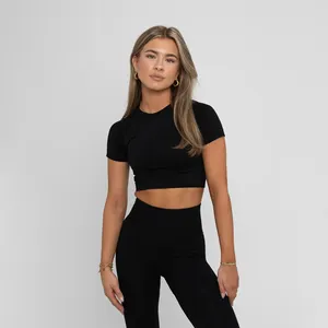 Women's Workout Crop Top Seamless Athletic Yoga Short Sleeve Fitness Compression Shirt Workout Vital Short Sleeve Seamless Top