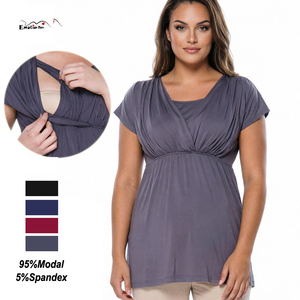 Camiseta de Lactancia de Talla Grande <span class=keywords><strong>para</strong></span> <span class=keywords><strong>Embarazadas</strong></span> y Lactantes, con Cintura Imperio, Manga Corta y Diseño Cruzado - Product Image 1
