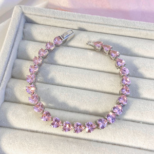 Trending bracciale da donna con cuore rosa e bambino con catena 925 in argento Sterling rosa ghiaccio - Product Image 2