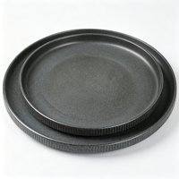 Service de vaisselle en grès réactif noir premium EKA, ensemble de bols et assiettes côtelés en relief, vaisselle de restaurant commerciale