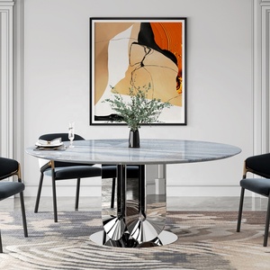 Bàn trà tròn chân đế thép không gỉ mạ vàng, bàn cạnh phòng ăn, khung thép, mặt bàn kính gương, chân đế thép trang trí - Product Image 2