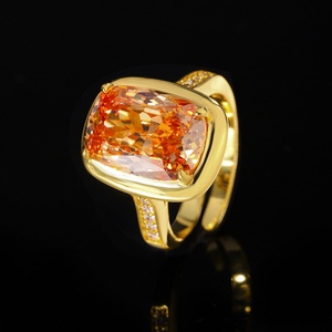 Fashion Jewelry Eco-friendly Copper Geometric 10*14MM Blue Cubic Zirconia Vintage Gold Plated <b>Ring</b> for Bridal Style Statements - Product Image 3