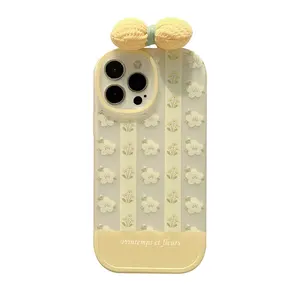 Custodia per cellulare Ins Lovely Yellow Flower Bow per Iphone 13 12 11 Pro Max Cover in Silicone antiurto