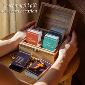 Wooden Scripture <b>Storage</b> <b>Box</b> Solid Wood Flip Top Rectangle Shape For Bible Cards <b>Storage</b> <b>Box</b> - Product Image 5