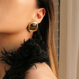 NUEVOS ARETES DE ARO CON OJOS DE GATO Y PUNTOS DE TIGRE GITANO, Dazan INS, Chapados en Oro de 18k, Acero Inoxidable Hipoalergénico, Joyería para Mujer - Product Image 6