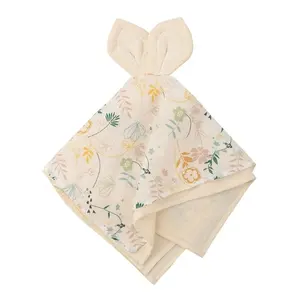 Edredón de muselina orgánico para bebé, manta de seguridad, toalla de conejo