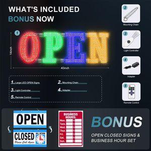 LemonNova <b>LED</b> Open Sign 40x14 Inch Remote Control Brightness Speed Adjustment 14 Modes Static Text Display for Business - Product Image 6