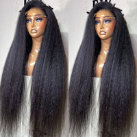 Perruque Kinky Straight en gros avec baby hair 4C, perruque frontale HD 13x4 Yaki Straight, perruque sans colle en cheveux humains