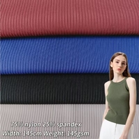 Tissu tricoté respirant à haute élasticité 75 % nylon 25 % élasthanne, extensible dans les 4 sens, 145 g/m², côtelé, pour soutien-gorge de yoga et vêtements de sport – Vente en gros
