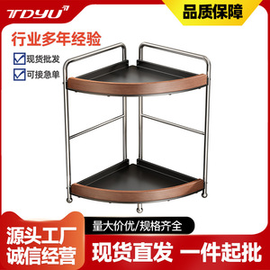 ชั้นวางเครื่องเทศมุมห้องแบบทันสมัยพร้อมขอบไม้ ชั้นวางของ 2 ชั้นสำหรับจัดระเบียบเคาน์เตอร์ครัว ชั้นวางอเนกประสงค์แบบพกพา - Product Image 4