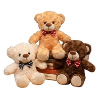 Ours en peluche classique brun beige ivoire foncé en polyester de 28 cm, avec nœud rouge et bleu, cadeau d'anniversaire pour enfants, souvenir, vente chaude
