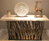 Table console en marbre doré brossé Zebra-C, mobilier moderne pour salon, matériau en bois, pour la maison, l'hôtel, l'appartement