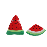 Vente en gros d'accessoires pour chiens Fournitures pour animaux de compagnie Jouets à mâcher pour chiot en peluche Fruit Pastèque Squeak Dog Toys for Summer Gift