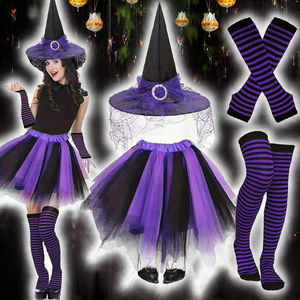 Nouvel ensemble de déguisement de <span class=keywords><strong>sorcière</strong></span> pour <span class=keywords><strong>femme</strong></span> adulte pour fête d'<span class=keywords><strong>Halloween</strong></span> avec bas rayés en velours et jupe moelleuse - Product Image 3