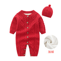 Conjunto de Ropa de Invierno para Niña, Tejido de Punto con Forro Polar, Mono para Bebé con Gorro a Juego para Fiesta de Cumpleaños