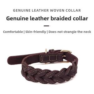 COLLAR DE CUERO PARA PERRO mascota elegante moderno personalizado con hebilla de Metal fuerte Collar de perro de cuero de vaca genuino tejido de cuero sólido - Product Image 4