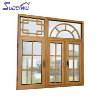 Ventana Francesa de Aluminio Revestida de Madera con Doble Vidrio Templado, Certificación NFRC, Eficiente Energéticamente, con Rejillas