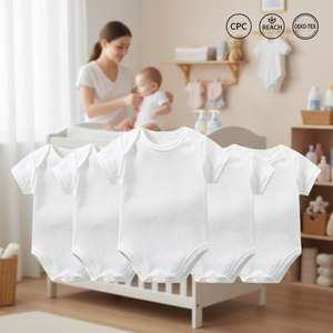 Tutina <span class=keywords><strong>Neonato</strong></span> Unisex Certificata REACH, Bianca, 3-<span class=keywords><strong>6</strong></span> <span class=keywords><strong>Mesi</strong></span>, Manica Corta, Cotone Morbido, Chiusura con Bottoni <span class=keywords><strong>a</strong></span> Pressione, Stile Festa - Product Image 1