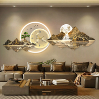 Art mural en acrylique gravé avec un paysage de montagne moderne et luxueux, LED avec horloge, tableaux suspendus pour la décoration murale de la maison et de l'hôtel